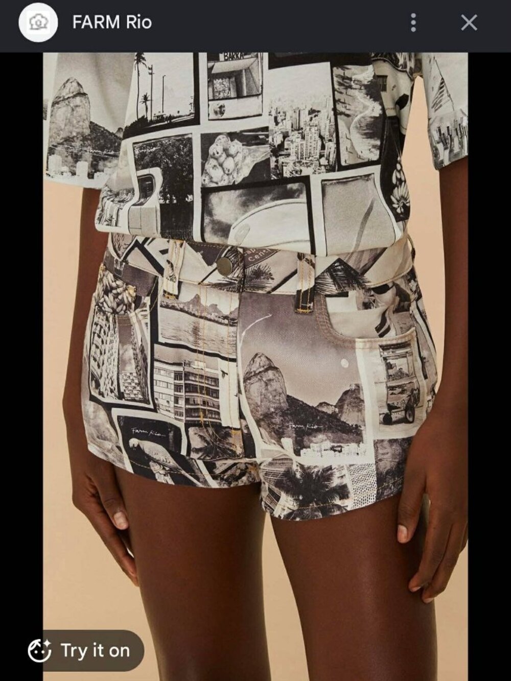 FARM Rio Rio Noir Mini Shorts Black White Photo Print Size 27